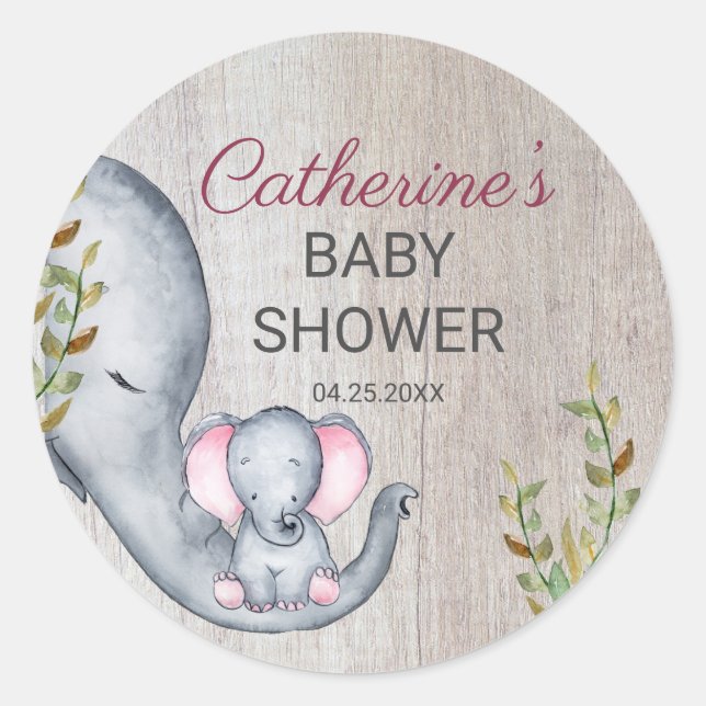 Sweet Elephant Floral Rustic Girl Baby Dusche Runder Aufkleber (Vorderseite)