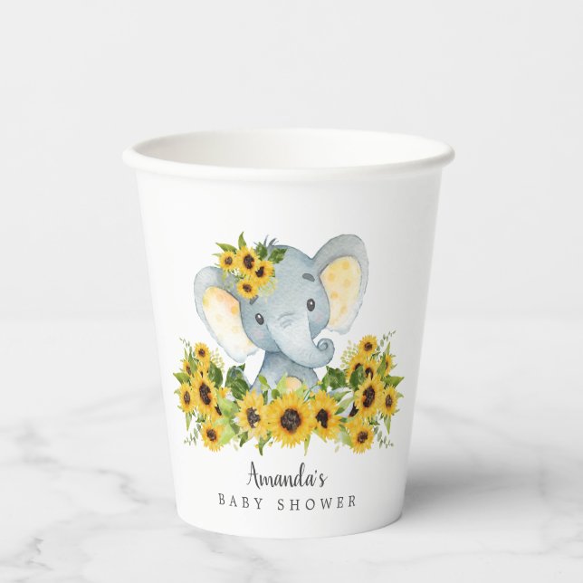 Sweet Elephant Neutral Baby Dusche Pappbecher (Vorderseite)