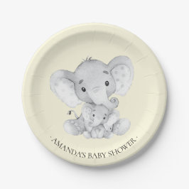 Sweet Elephant Neutrals Baby Dusche 7" Platte Pappteller