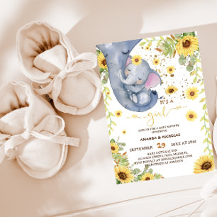 Sweet Elephant Niedlich Floral Baby Girl Dusche Einladung