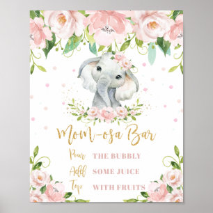Sweet Elephant Pink Floral Gold Mama osa Bar Mimos Poster
