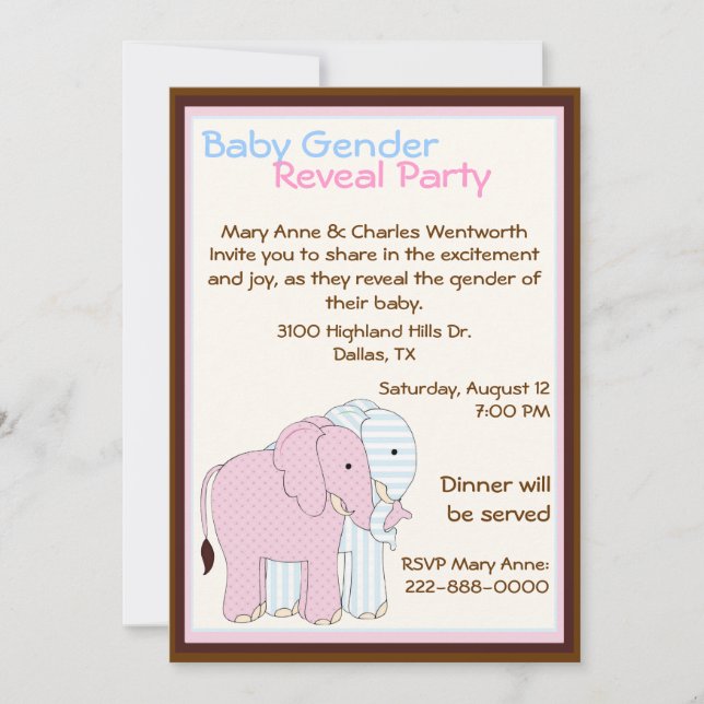 Sweet Elephants Baby Gender Reveal Party Einladung (Vorderseite)