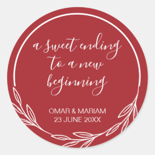 Sweet Ending New Beginner Scarlet Red Wedding Runder Aufkleber