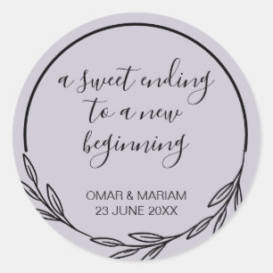 Sweet Ending New Beginning Lavender Lila Hochzeit Runder Aufkleber