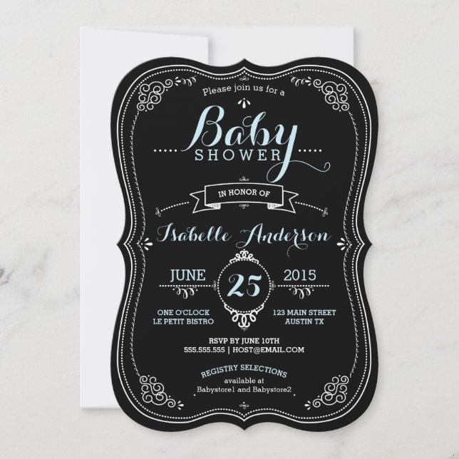 Sweet Extravagant Chalkboard Boy Baby Dusche Einladung (Vorderseite)