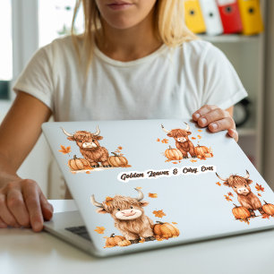 Sweet Fall Highland Cow Grande feuille autocollant
