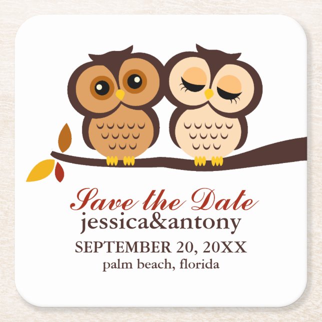 Sweet Fall Owls Gastgeschenk Hochzeit Rechteckiger Pappuntersetzer (Vorderseite)