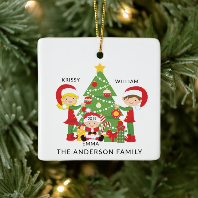 Sweet Family of 3 Personalisierte Weihnachten Keramikornament (Baum)
