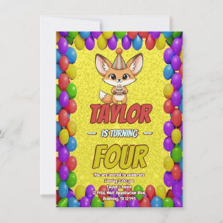 Sweet Fennec Fox 4th Birthday Invitation Einladung