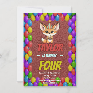 Sweet Fennec Fox 4th Birthday Invitation Einladung