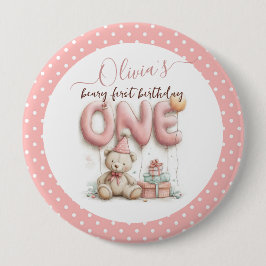 Sweet First Birthday with Teddy Bear  Button