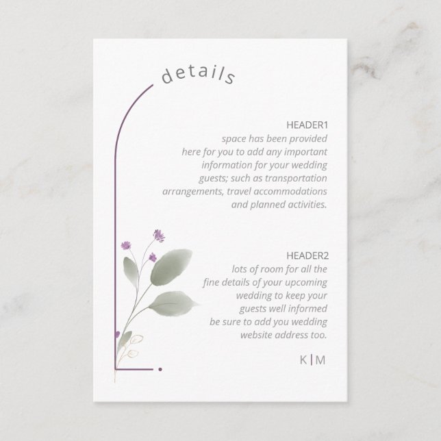 Sweet Floral Arch Wedding Details Lilac ID998 Begleitkarte (Vorderseite)