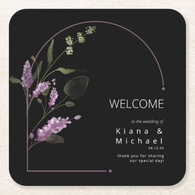 Sweet Floral Arch Wedding Welcome Lilac ID998 Rechteckiger Pappuntersetzer (Vorderseite)