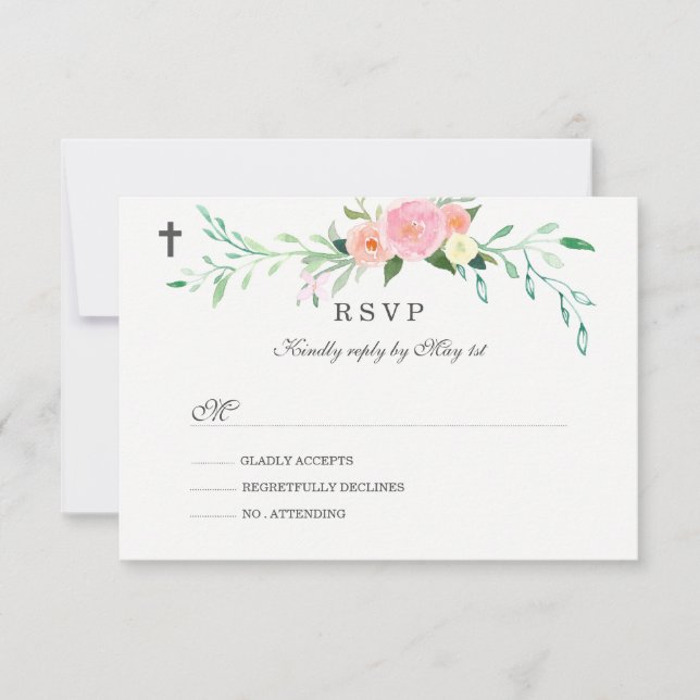 Sweet Floral Baptisse UAWG RSVP Karte (Vorderseite)
