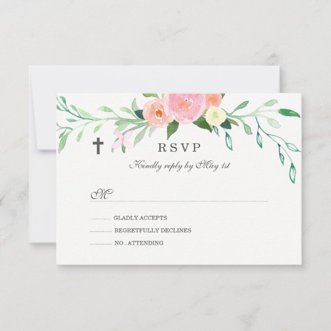 Sweet Floral Baptisse UAWG RSVP Karte (Vorderseite)