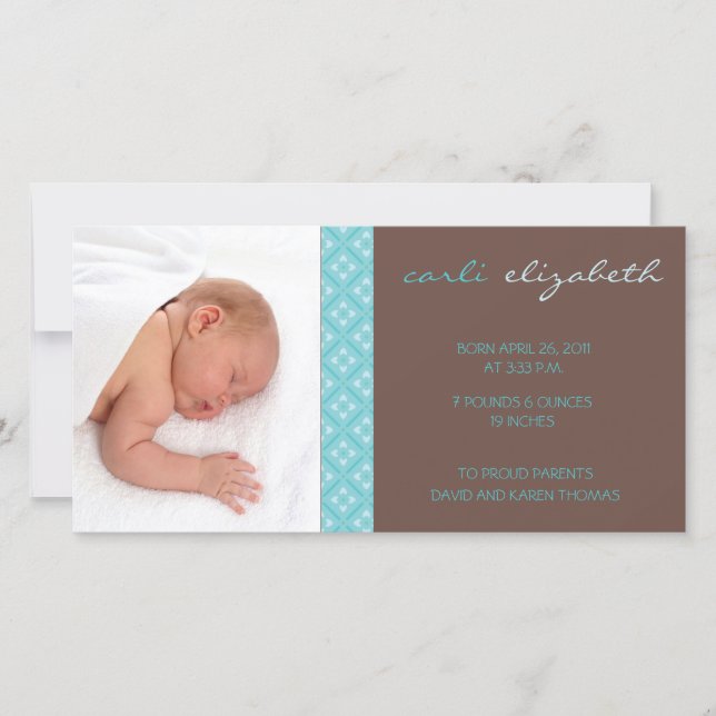 Sweet Floral Birth Ankündigung Foto Card Turq (Vorderseite)