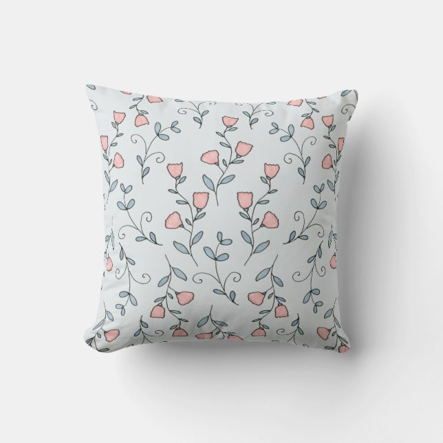Sweet floral Boho Blush Pink Lavendel auf blau Kissen (Vorderseite)