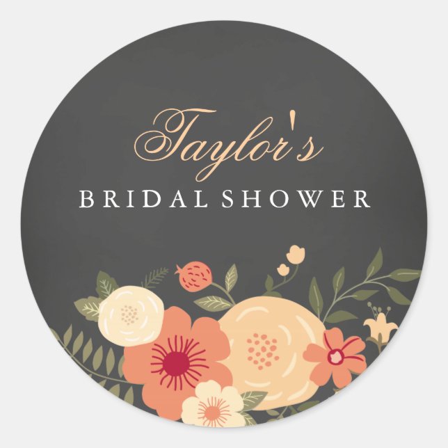 Sweet Floral Chalkboard Brautparty Sticker (Vorderseite)