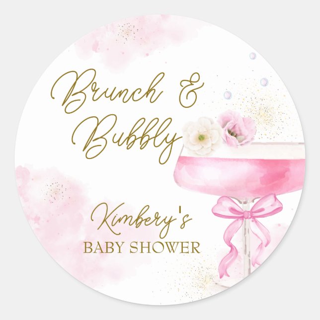 Sweet Floral Champagne Brunch Bubbly Baby Show Runder Aufkleber (Vorderseite)