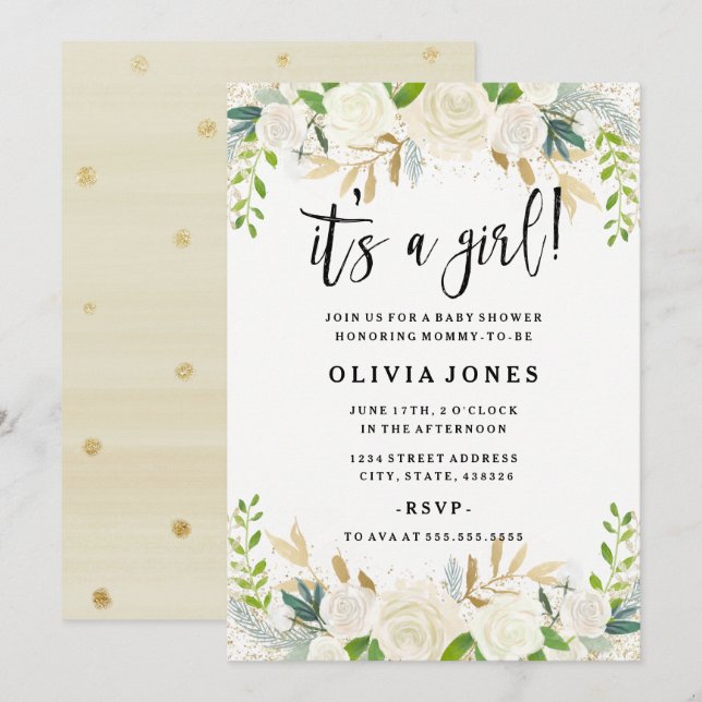 Sweet Floral est une fille Baby shower Invitation (Devant / Derrière)