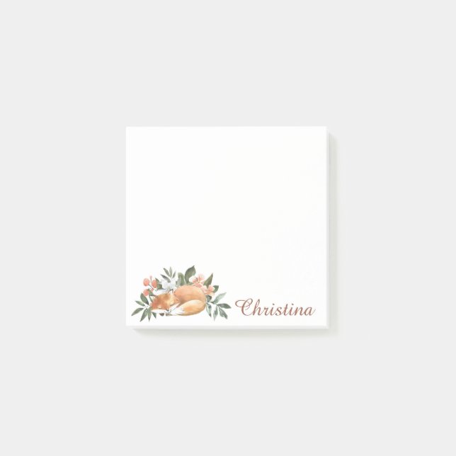 Sweet Floral Fox Niedlich & Girly Post-it Klebezettel (Vorderseite)