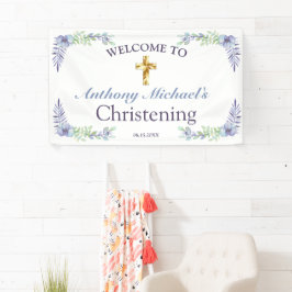 Sweet Floral Gold Cross Baby Christening Willkomme Banner