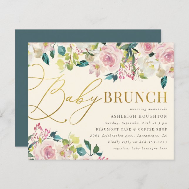 Sweet Floral Gold Script Baby Brunch (Vorne/Hinten)