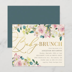 Sweet Floral Gold Script Baby Brunch