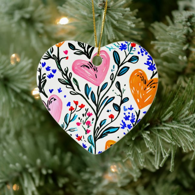 Sweet Floral Heart  Keramik Ornament (Baum)