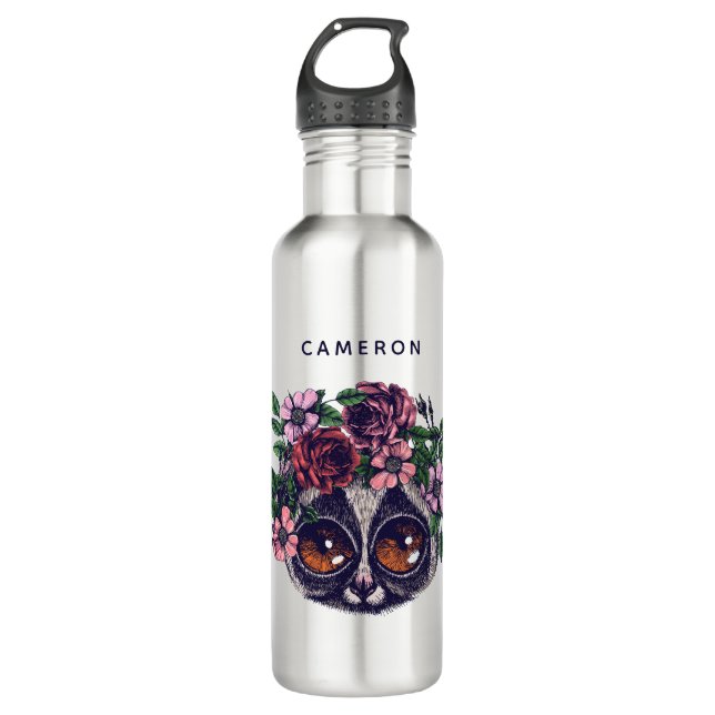 Sweet Floral Lemur | Name hinzufügen Edelstahlflasche (Vorderseite)