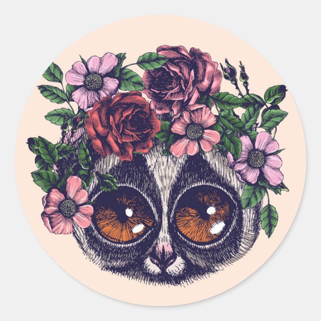 Sweet Floral Lemur Runder Aufkleber (Vorderseite)
