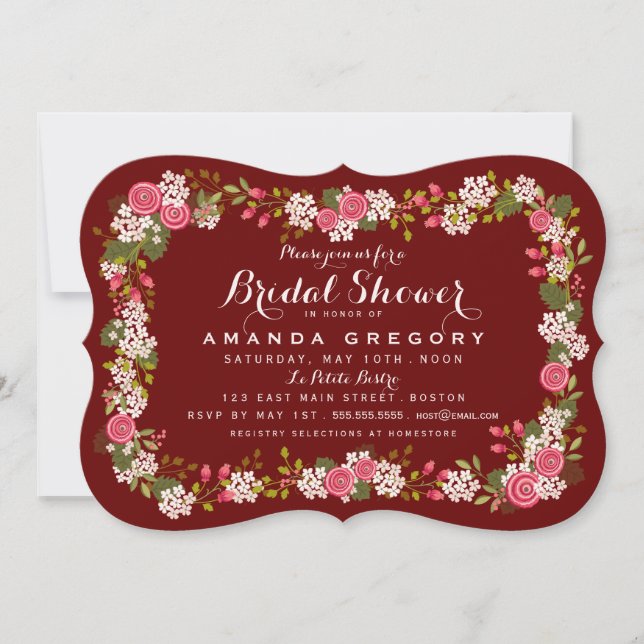 Sweet Floral Marsala Bridal Dusche Einladung (Vorderseite)