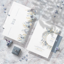 Sweet Floral Pattern Dusty Blue Gold ID1045