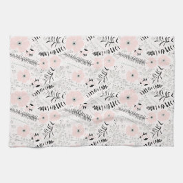 Sweet floral Pink Black Whimsical PatternBlumen Geschirrtuch