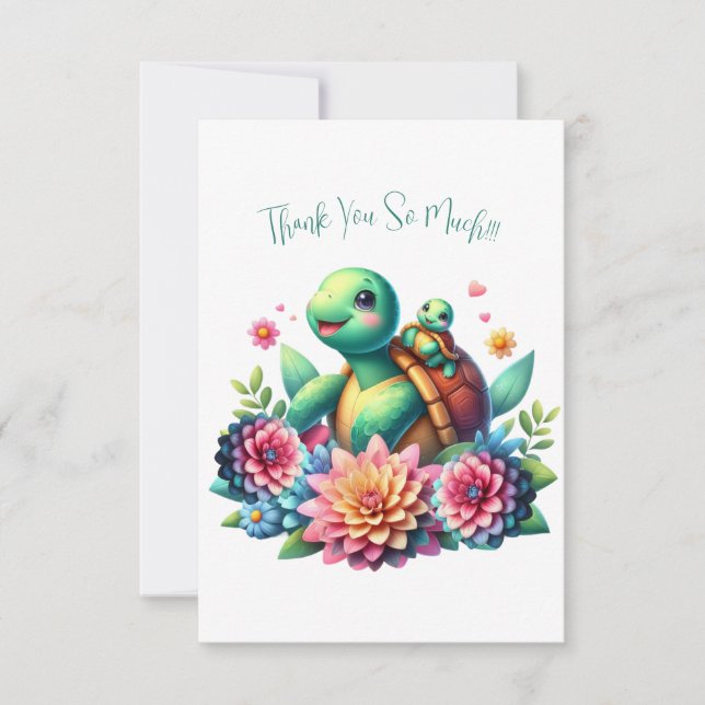 Sweet Floral Sea Turtles Vielen Dank Note Card Dankeskarte (Vorderseite)
