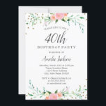 Sweet Floral Sparkle Confetti 40. Geburtstag Party Einladung<br><div class="desc">Hübscher Blumenladen zum Geburtstag im Kleinen Bayleigh Store!</div>