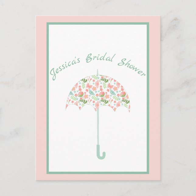 Sweet Floral Umbrella Bridal Dusche Einladung Postkarte (Vorderseite)