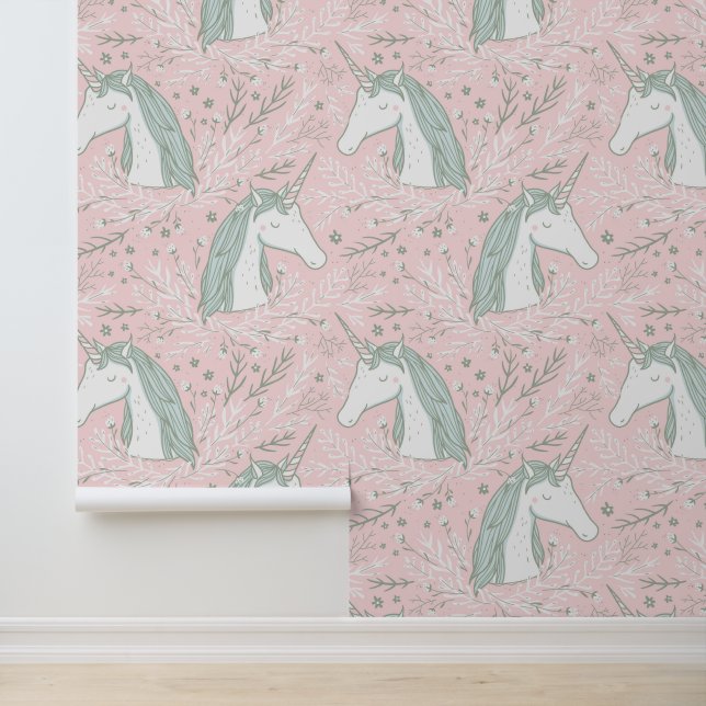 Sweet Floral Unicorn Muster Tapete (Anwendung)