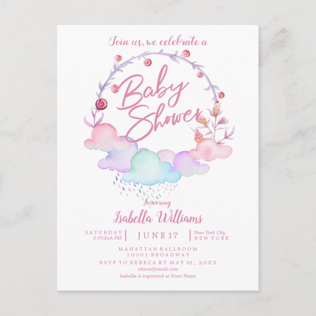 Sweet Floral Watercolor Kinderdusche Einladung (Vorderseite)