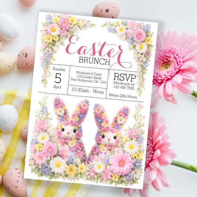 Sweet Flower Bunny Rabbit Easter Egg Hunt Brunch Einladung (Sweet Flower Bunny Rabbit Easter Egg Hunt Brunch Invitation by Ricaso. Bruch with family and friends)