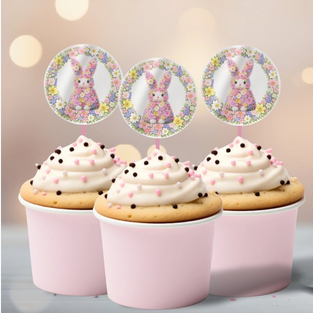 Sweet Flower Bunny Rabbit Easter Runder Aufkleber (Sweet Flower Bunny Rabbit Easter Classic Round Stickers by Ricaso. Spring floral wreath and bunny)