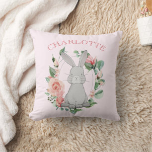 Sweet Forest Animal Graue Bunny Pink Floral Girl's Kissen