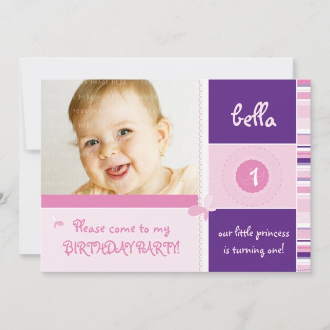 SWEET FOTO GEBURTSTAG ERSUCHT :: Grauß 3L Einladung (Vorderseite)