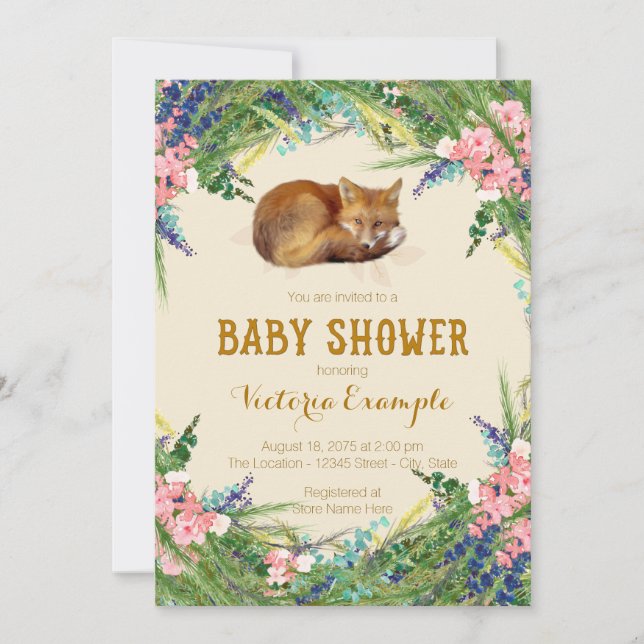 Sweet Fox Baby Dusche Einladung (Vorderseite)