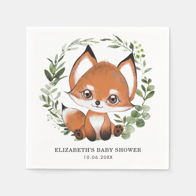 Sweet Fox Botanical Greenerity Forest Baby Geburts Serviette (Vorderseite)
