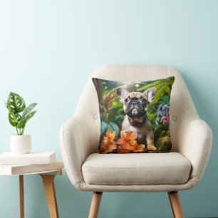 😍 Sweet Frenchie Welpe in einem Dschungel Kissen