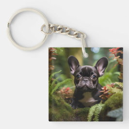 🐶 💛 Sweet Frenchie Welpe in einem Dschungel Schlüsselanhänger