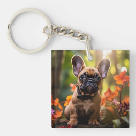 🐶 💗 Sweet Frenchie Welpe in einem Dschungel Schlüsselanhänger