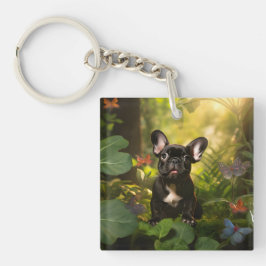 🐶 💗 Sweet Frenchie Welpe in einem Dschungel Schlüsselanhänger