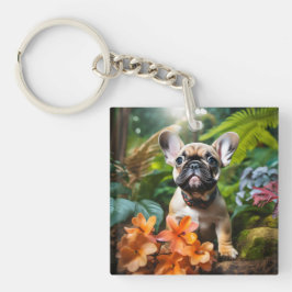 😍 Sweet Frenchie Welpe in einem Dschungel Schlüsselanhänger